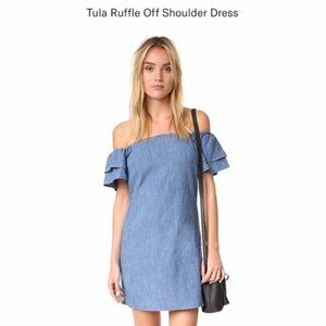 Alice + Olivia Tula Off Shoulder Ruffle Dress Blue
